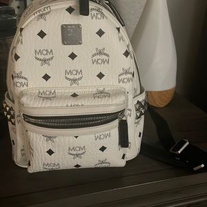 AUTHENTIC MCM white leather backpack